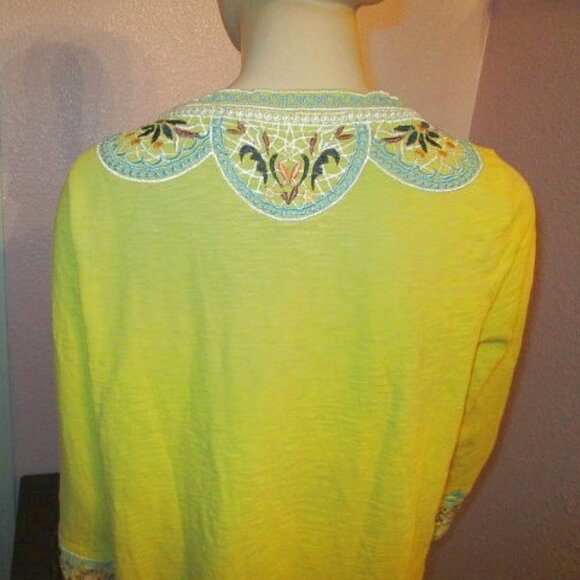 Soft Surroundings SUNRISE Embroidered Size M BLOUSE Tunic Top 3/4 SLEEVES V-Neck - Picture 8 of 9
